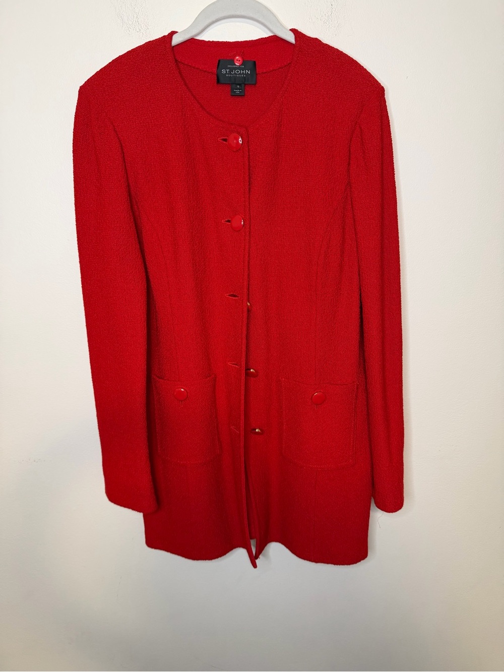 St. John Collection Red Wool Knit Jacket Blazer Gold Buttons Sz 10